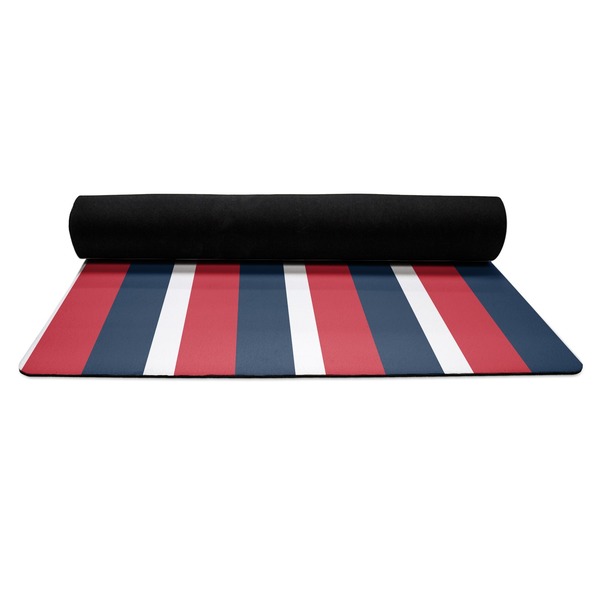 Nautical Anchors & Stripes Yoga Mat Rolled up Black Rubber Backing