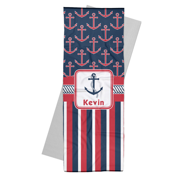 Custom Nautical Anchors & Stripes Yoga Mat Towel (Personalized)