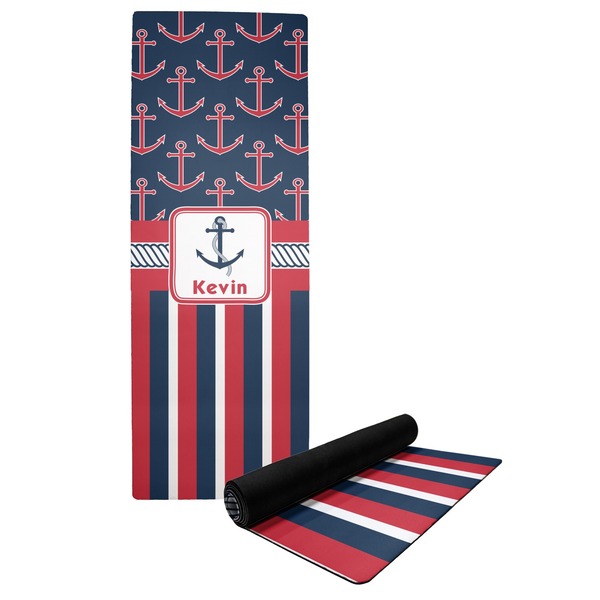 Custom Nautical Anchors & Stripes Yoga Mat (Personalized)