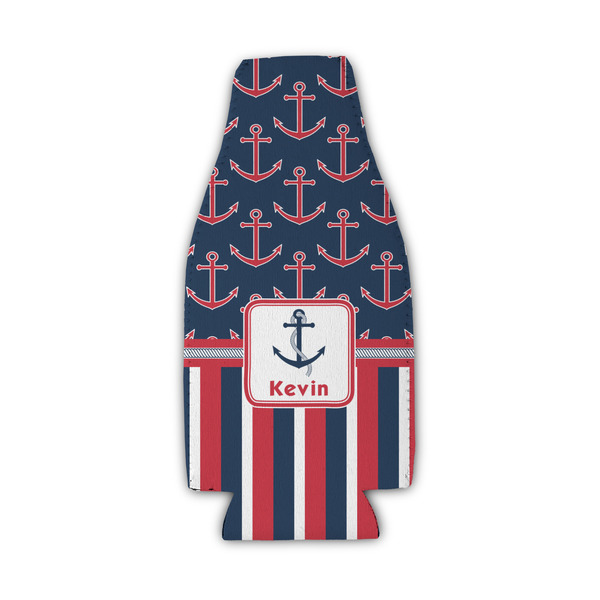 Custom Nautical Anchors & Stripes Zipper Bottle Cooler (Personalized)