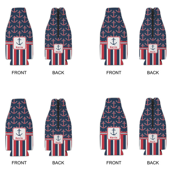 Nautical Anchors & Stripes Zipper Bottle Cooler - Set of 4 - APPROVAL