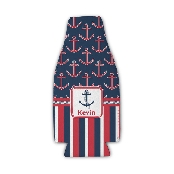 Nautical Anchors & Stripes Zipper Bottle Cooler - Set of 4 - FRONT