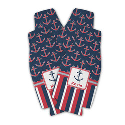 Nautical Anchors & Stripes Zipper Bottle Cooler - Set of 4 (Personalized)