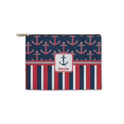 Nautical Anchors & Stripes Zipper Pouch - Small - 8.5"x6" (Personalized)