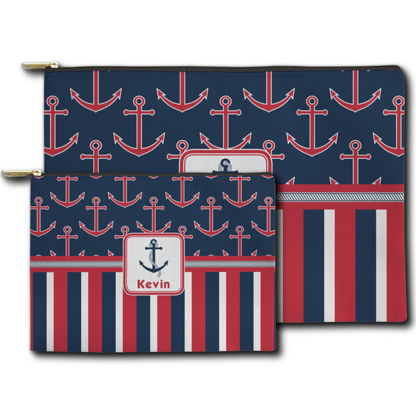 Nautical Anchors & Stripes Zippered Pouches - Size Comparison
