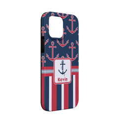 Nautical Anchors & Stripes iPhone Case - Rubber Lined - iPhone 13 Mini (Personalized)