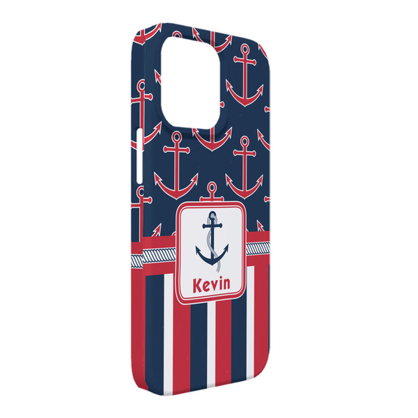 Custom Nautical Anchors & Stripes iPhone Case - Plastic - iPhone 13 Pro Max (Personalized)