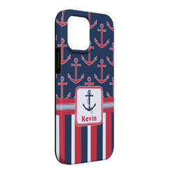 Nautical Anchors & Stripes iPhone Case - Rubber Lined - iPhone 13 Pro Max (Personalized)