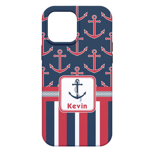 Nautical Anchors & Stripes iPhone 13 Pro Max Tough Case - Back