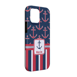 Nautical Anchors & Stripes iPhone Case - Rubber Lined - iPhone 13 Pro (Personalized)