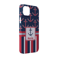 Nautical Anchors & Stripes iPhone Case - Plastic - iPhone 14 (Personalized)