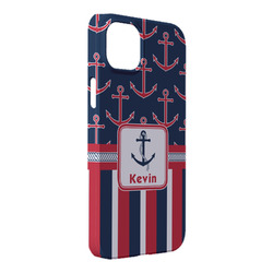 Nautical Anchors & Stripes iPhone Case - Plastic - iPhone 14 Plus (Personalized)