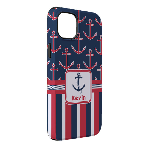 Custom Nautical Anchors & Stripes iPhone Case - Rubber Lined - iPhone 14 Plus (Personalized)