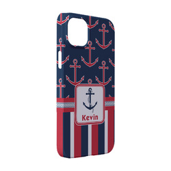 Nautical Anchors & Stripes iPhone Case - Plastic - iPhone 14 Pro (Personalized)