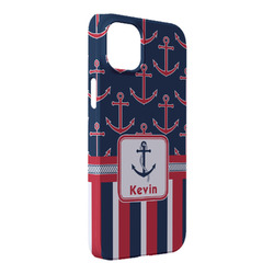 Nautical Anchors & Stripes iPhone Case - Plastic - iPhone 14 Pro Max (Personalized)