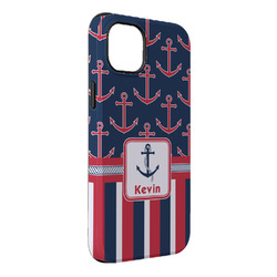 Nautical Anchors & Stripes iPhone Case - Rubber Lined - iPhone 14 Pro Max (Personalized)