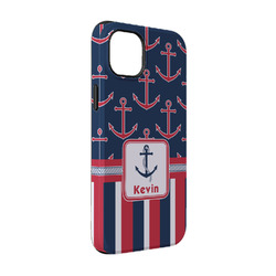 Nautical Anchors & Stripes iPhone Case - Rubber Lined - iPhone 14 Pro (Personalized)
