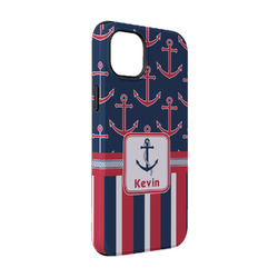 Nautical Anchors & Stripes iPhone Case - Rubber Lined - iPhone 14 (Personalized)