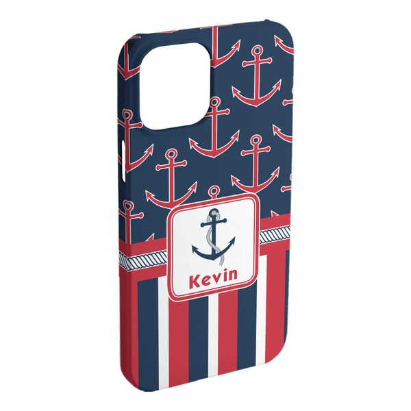 Custom Nautical Anchors & Stripes iPhone Case - Plastic - iPhone 15 Plus (Personalized)