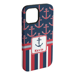 Nautical Anchors & Stripes iPhone Case - Rubber Lined - iPhone 15 Plus (Personalized)