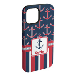 Nautical Anchors & Stripes iPhone Case - Rubber Lined - iPhone 15 Pro Max (Personalized)