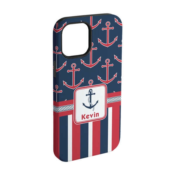 Custom Nautical Anchors & Stripes iPhone Case - Rubber Lined - iPhone 15 (Personalized)