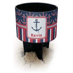 Nautical Anchors & Stripes Black Beach Spiker Drink Holder (Personalized)