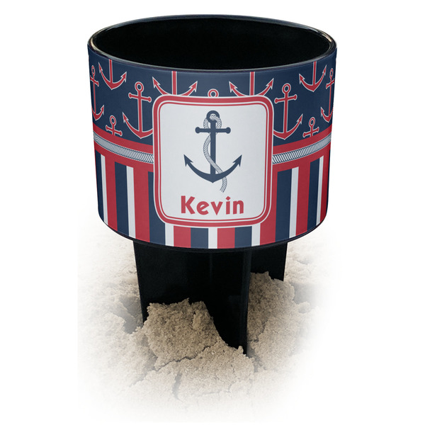 Custom Nautical Anchors & Stripes Black Beach Spiker Drink Holder (Personalized)