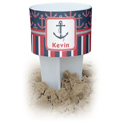 Nautical Anchors & Stripes White Beach Spiker Drink Holder (Personalized)