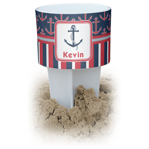 Custom Nautical Anchors & Stripes Beach Spiker Drink Holder (Personalized)