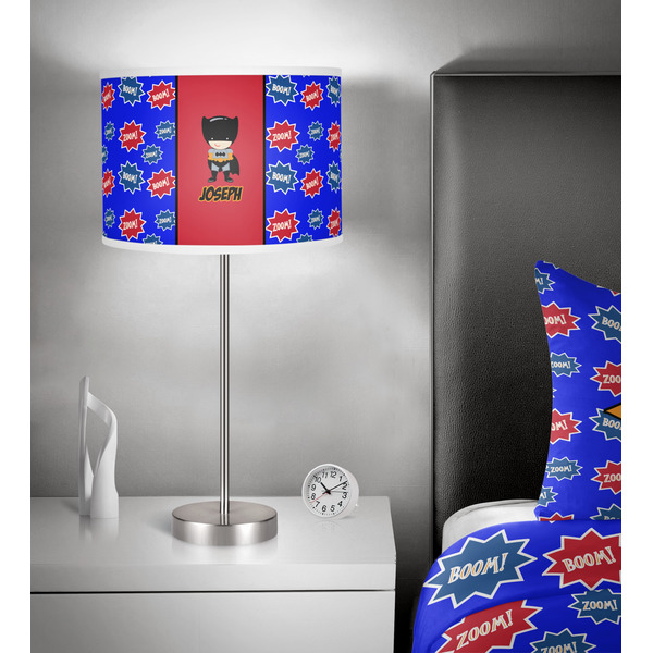 Superhero 13 inch drum lamp shade - in room
