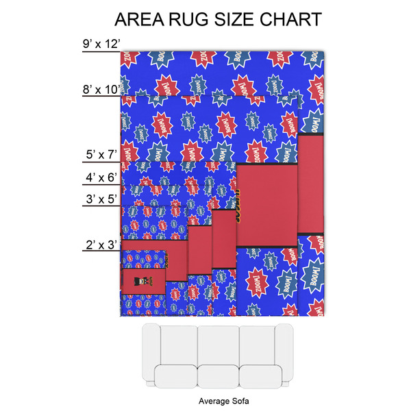Superhero 2'x3' Indoor Area Rugs - Size Chart