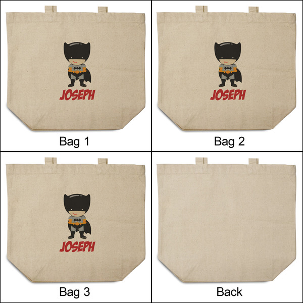 Superhero 3 Reusable Cotton Grocery Bags - Front & Back View