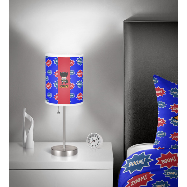 Superhero 7 inch drum lamp shade - in room