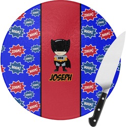 Superhero Round Glass Cutting Board - Small (Personalized)