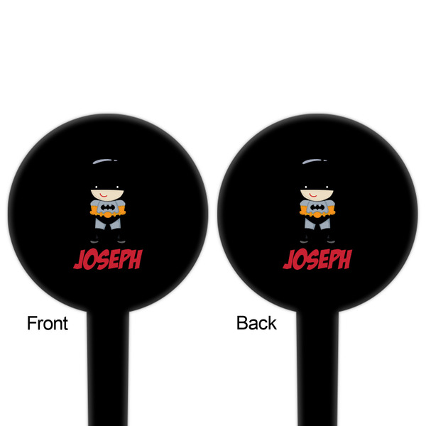 Superhero Black Plastic 4" Food Pick - Round - Double Sided - Front & Back