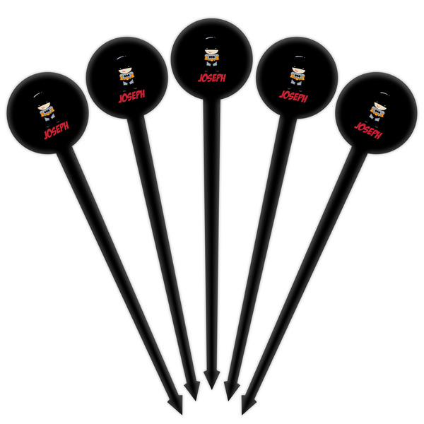 Superhero Black Plastic 4" Food Pick - Round - Fan View