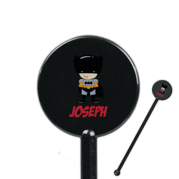Custom Superhero 5.5" Round Plastic Stir Sticks - Black - Single Sided (Personalized)