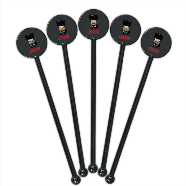 Superhero Black Plastic 5.5" Stir Stick - Round - Fan View