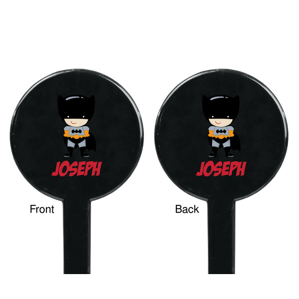Superhero Black Plastic 7" Stir Stick - Double Sided - Round - Front & Back