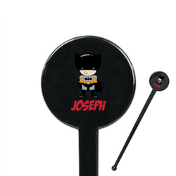 Superhero 7" Round Plastic Stir Sticks - Black - Double Sided (Personalized)