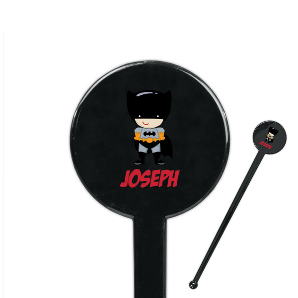 Custom Superhero 7" Round Plastic Stir Sticks - Black - Single Sided (Personalized)
