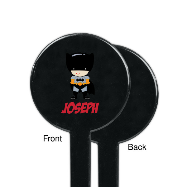 Superhero Black Plastic 7" Stir Stick - Single Sided - Round - Front & Back