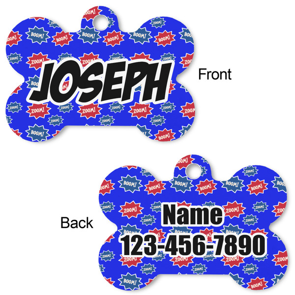 Superhero Bone Shaped Dog Tag - Front & Back