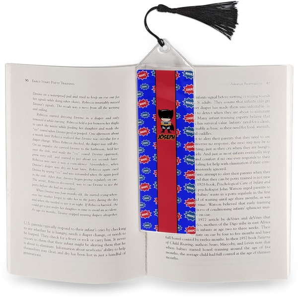 Superhero Bookmark with tassel - In book