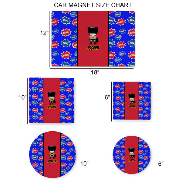 Superhero Car Magnets - SIZE CHART