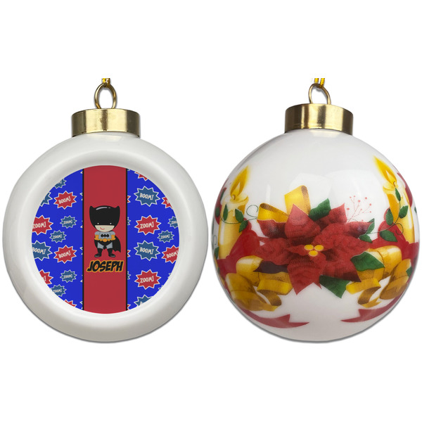 Superhero Ceramic Christmas Ornament - Poinsettias (APPROVAL)