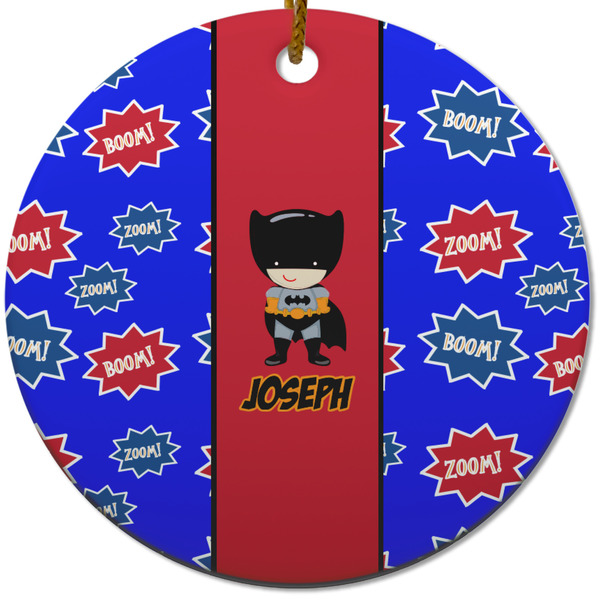 Custom Superhero Round Ceramic Ornament w/ Name or Text