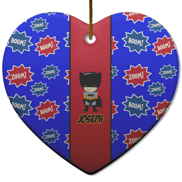 Custom Superhero Heart Ceramic Ornament w/ Name or Text