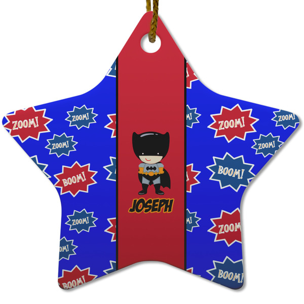 Custom Superhero Star Ceramic Ornament w/ Name or Text
